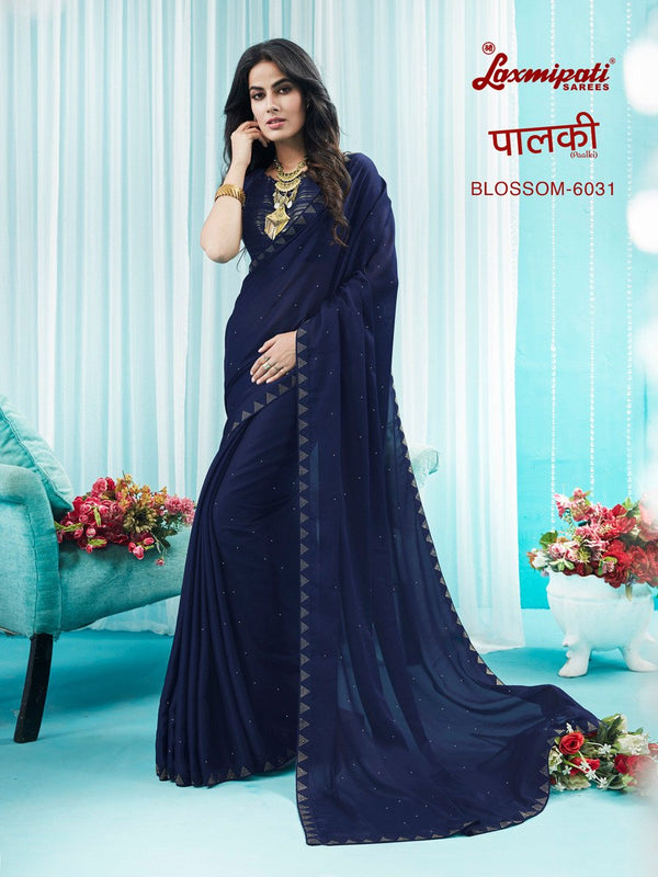 Laxmipati Paalki 6031 Blue Georgette &Amp Silk Saree