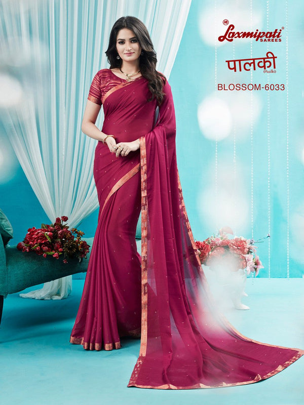 Laxmipati Paalki 6033 Pink Georgette &Amp Silk Saree