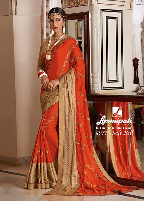 Laxmipati Padmavati-1 4977 Orange Paper Silk Saree