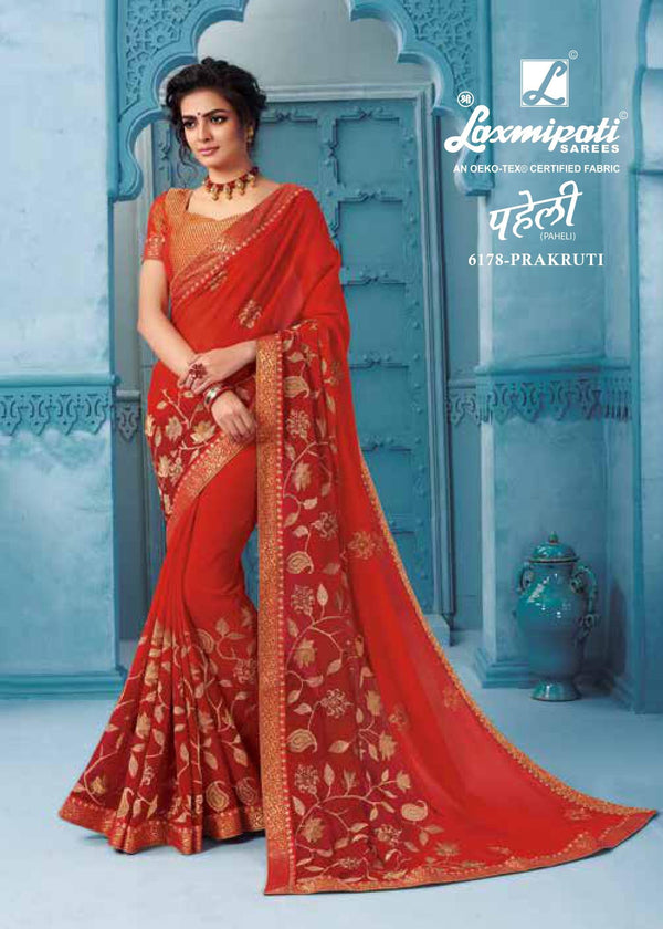 Laxmipati Paheli 6178 Red Chiffon Saree