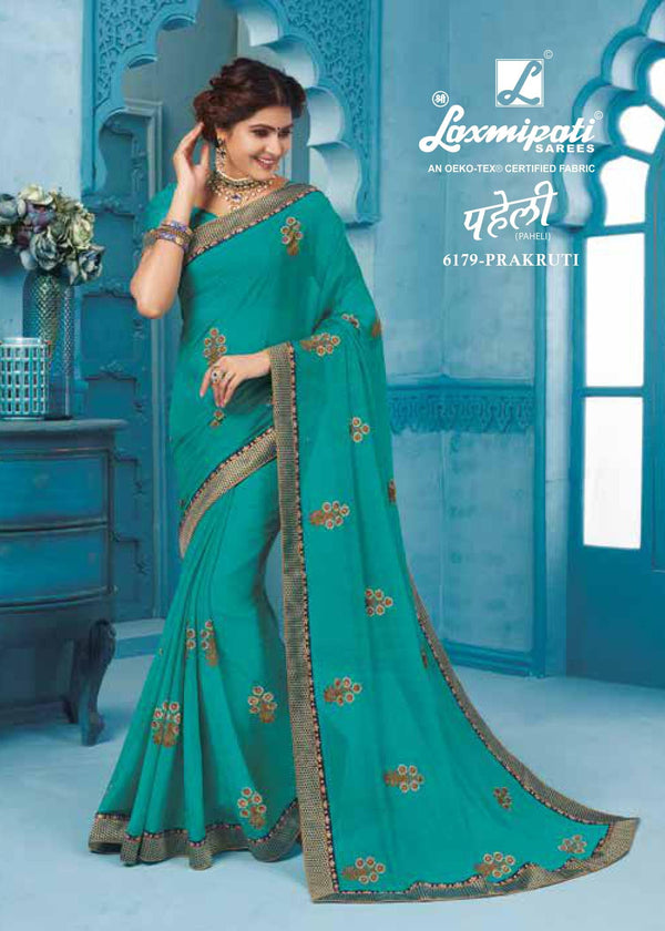 Laxmipati Paheli 6179 Blue Chiffon Saree