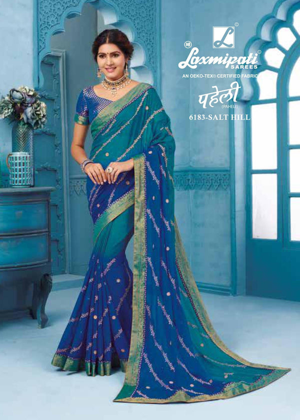 Laxmipati Paheli 6183 Blue Chiffon Saree