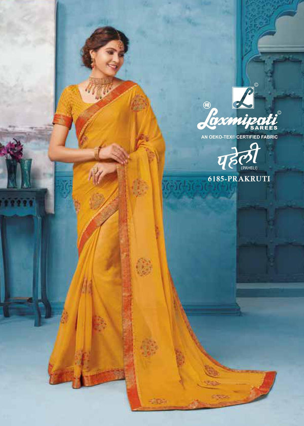 Laxmipati Paheli 6185 Yellow Chiffon Saree