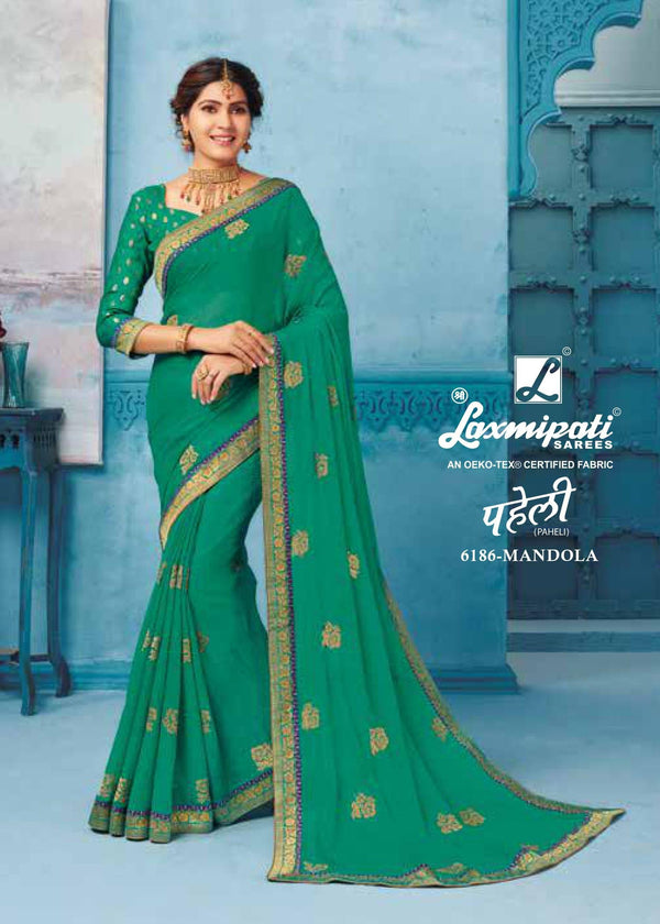 Laxmipati Paheli 6186 Green Chiffon Saree