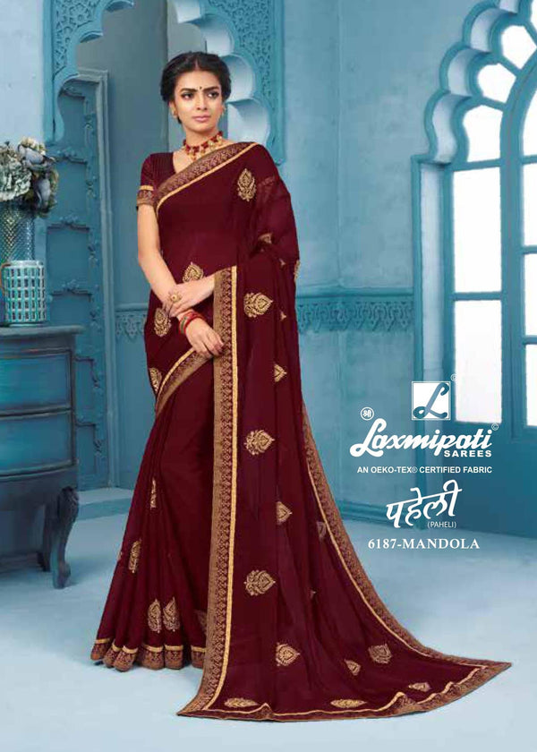 Laxmipati Paheli 6187 Maroon Chiffon Saree