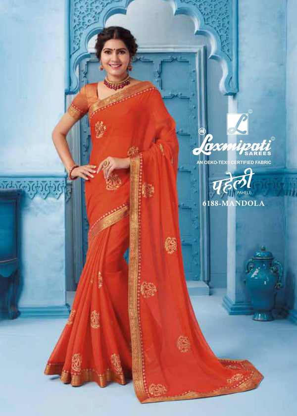 Laxmipati Paheli 6188 Red Chiffon Saree