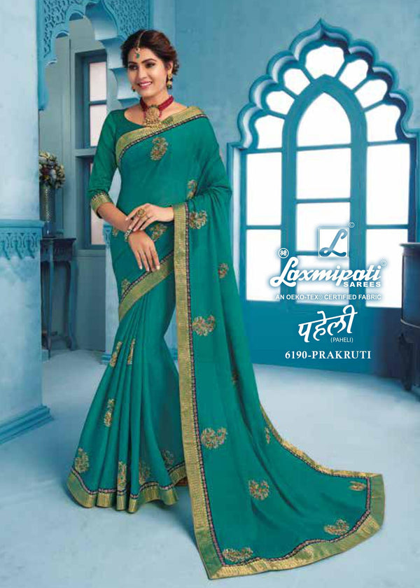 Laxmipati Paheli 6190 Green Chiffon Saree