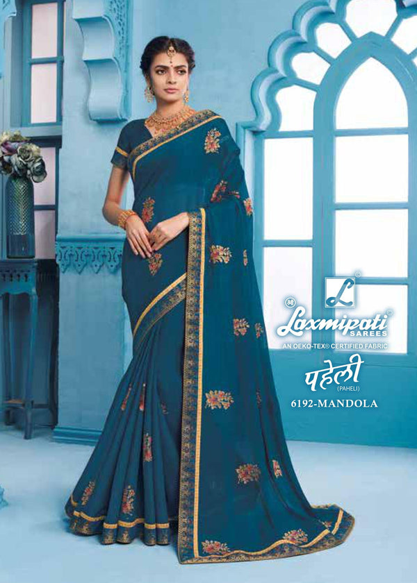 Laxmipati Paheli 6192 Blue Chiffon Saree