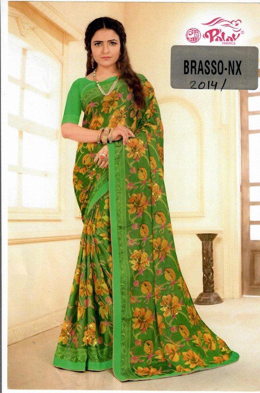 Palav Brasso Nx P2014 Green Brasso Saree