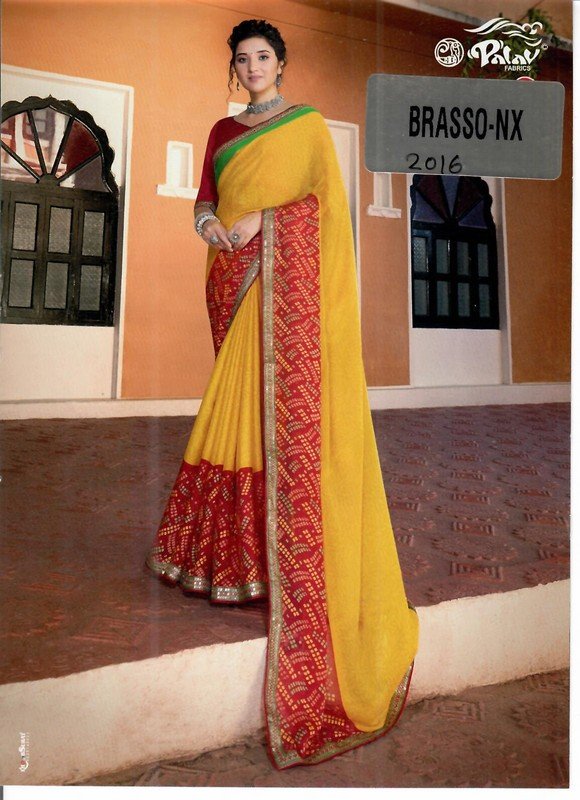 Palav Brasso Nx P2016 Yellow Brasso Saree