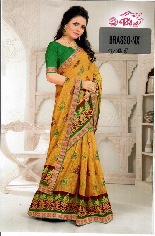 Palav Brasso Nx P2028 Yellow Brasso Saree