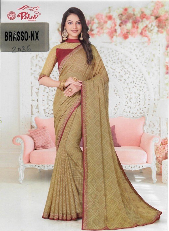 Palav Brasso Nx P2036 Beige Brasso Saree