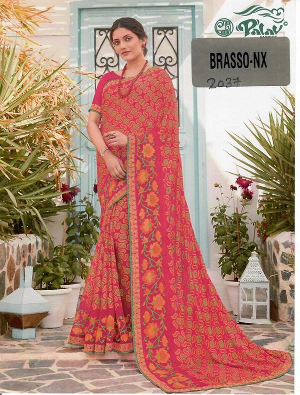 Palav Brasso Nx P2037 Pink Brasso Saree