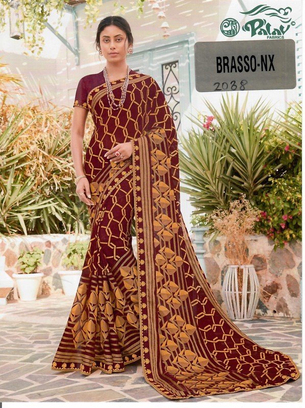 Palav Brasso Nx P2038 Maroon Brasso Saree