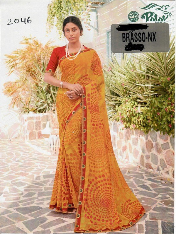 Palav Brasso Nx P2046 Yellow Brasso Saree