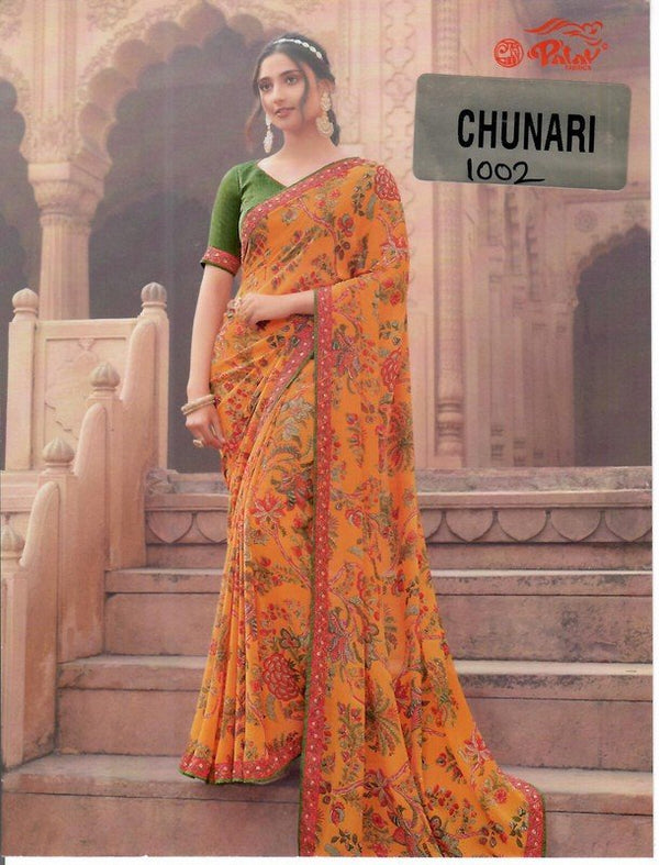 Palav Chunari Mix P1002 Yellow Georgette Saree