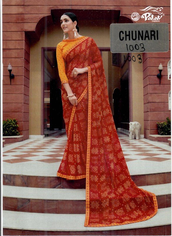 Palav Chunari Mix P1003 Red Georgette Saree