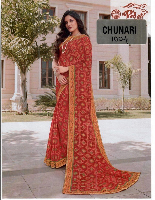 Palav Chunari Mix P1004 Red Georgette Saree