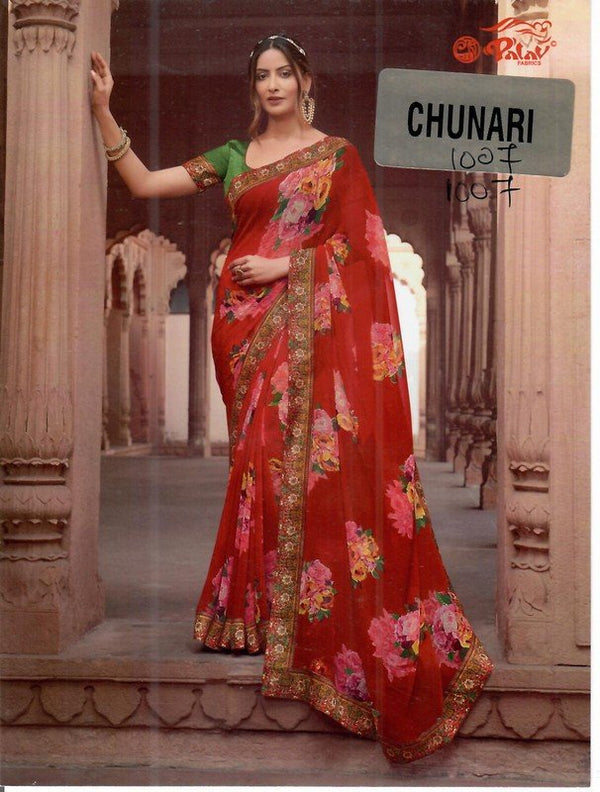 Palav Chunari Mix P1007 Red Georgette Saree