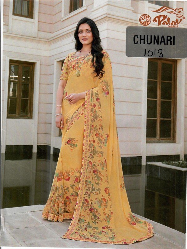 Palav Chunari Mix P1013 Yellow Georgette Saree