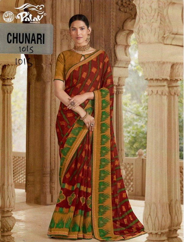 Palav Chunari Mix P1015 Red Georgette Saree