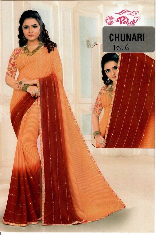 Palav Chunari Mix P1016 Peach Georgette Saree