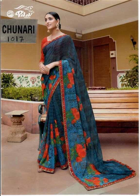 Palav Chunari Mix P1017 Blue Georgette Saree