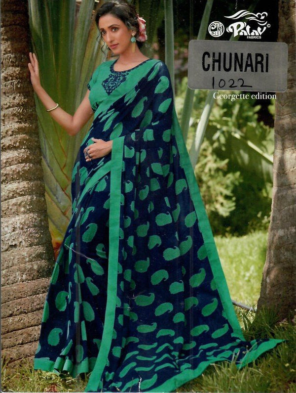 Palav Chunari Mix P1022 Blue Georgette Saree