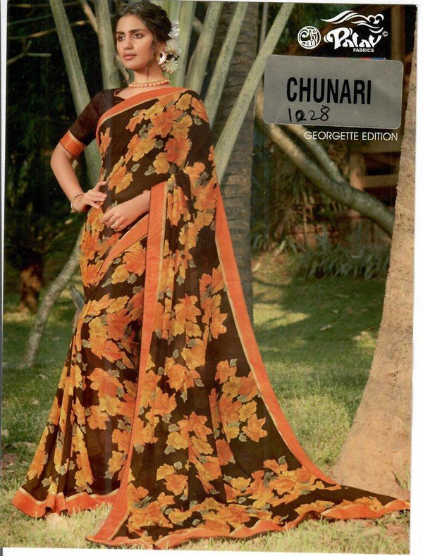 Palav Chunari Mix P1028 Brown Georgette Saree