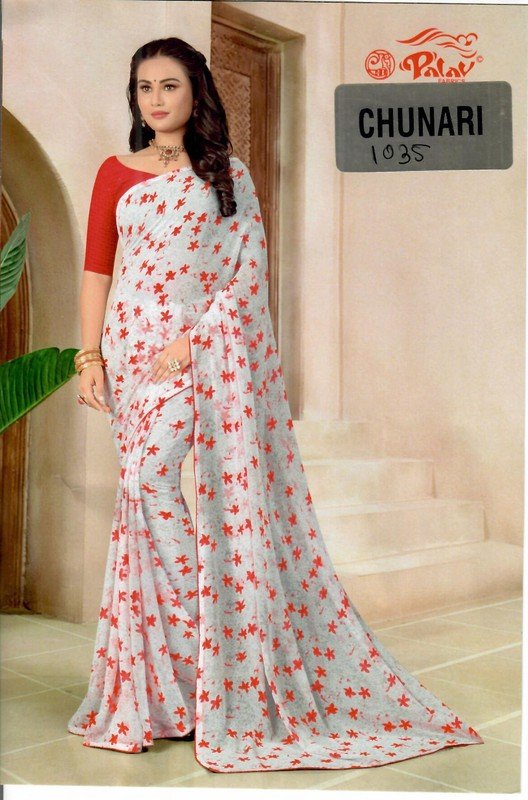 Palav Chunari Mix P1035 White Georgette Saree