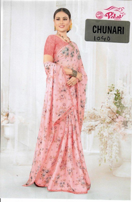 Palav Chunari Mix P1040 Pink Chiffon Saree