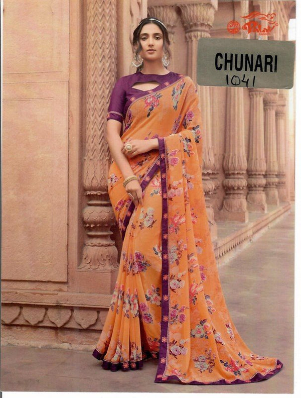 Palav Chunari Mix P1041 Orange Georgette Saree