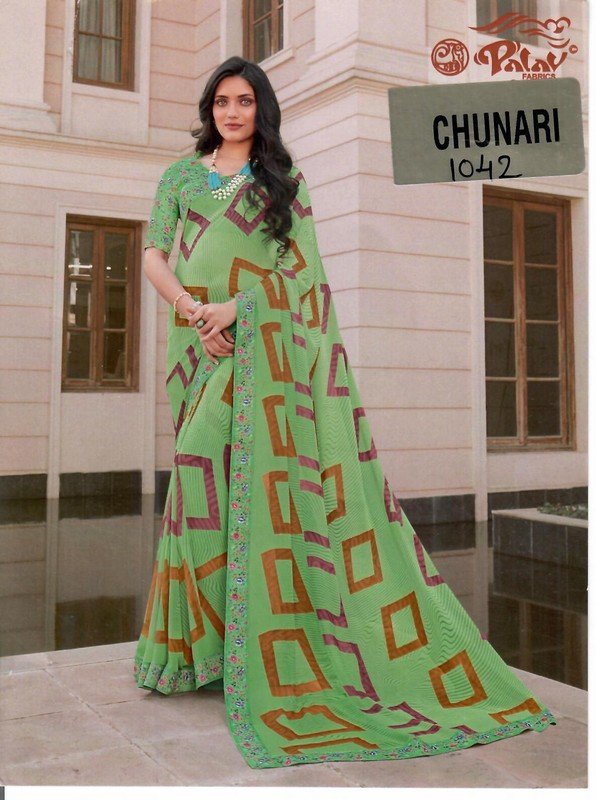 Palav Chunari Mix P1042 Green Georgette Saree