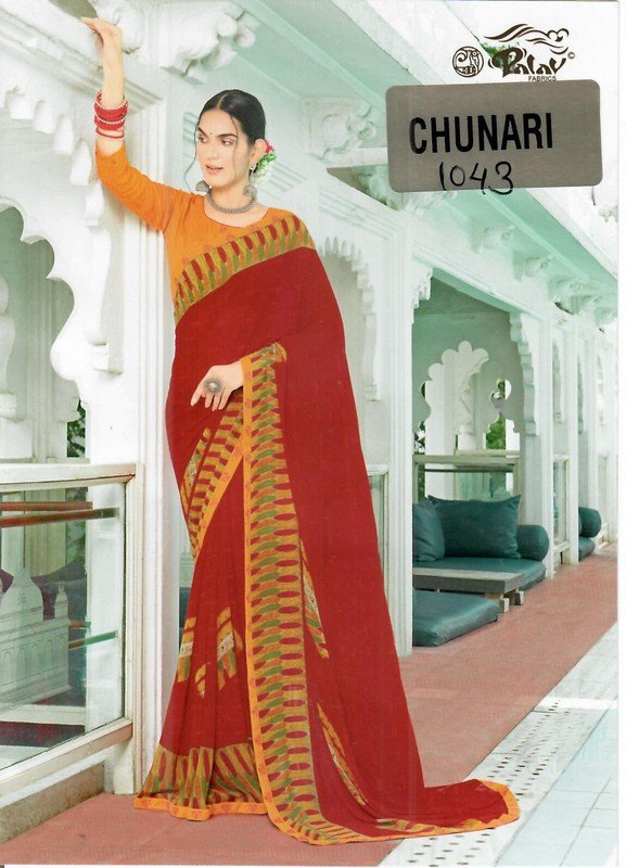 Palav Chunari Mix P1043 Red Georgette Saree