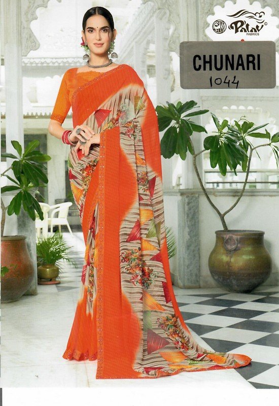 Palav Chunari Mix P1044 Orange Georgette Saree