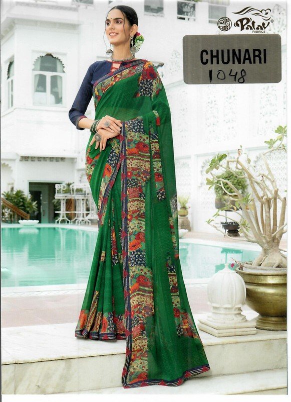 Palav Chunari Mix P1048 Green Georgette Saree