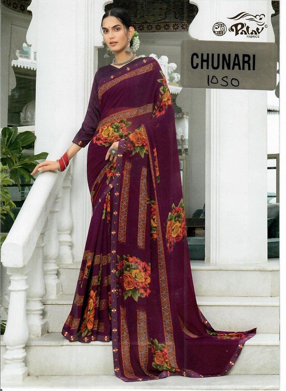 Palav Chunari Mix P1050 Maroon Georgette Saree