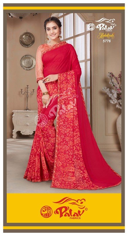 Palav Kalakruti P5776 Red Georgette Saree