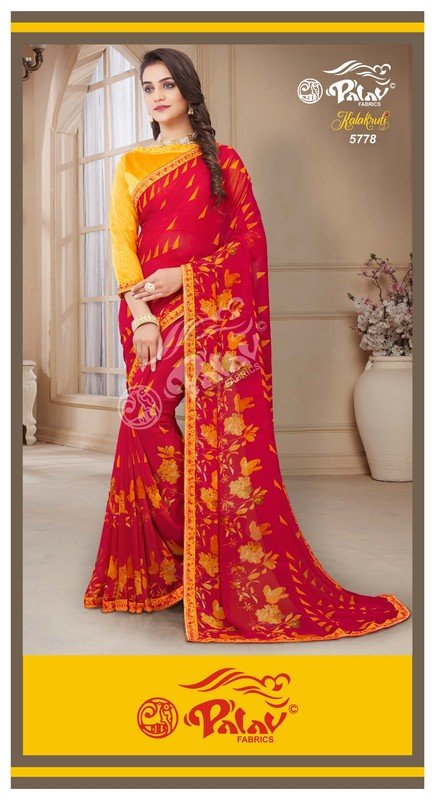 Palav Kalakruti P5778 Red Georgette Saree