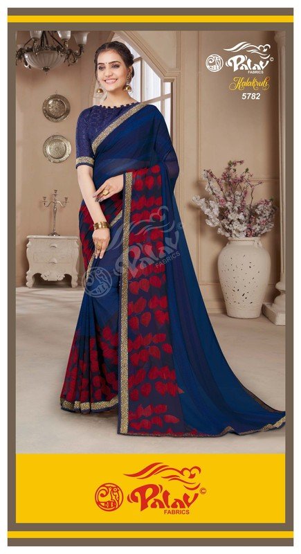 Palav Kalakruti P5782 Blue Georgette Saree