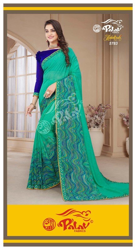 Palav Kalakruti P5783 Blue Georgette Saree