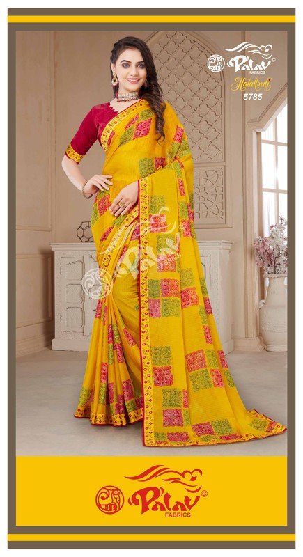 Palav Kalakruti P5785 Yellow Chiffon Saree