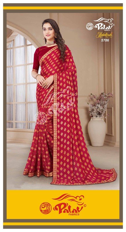 Palav Kalakruti P5786 Red Silk Chiffon Saree