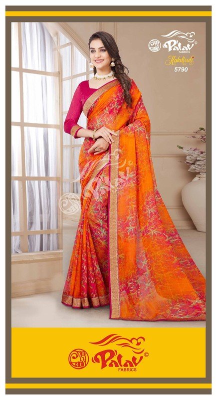 Palav Kalakruti P5790 Orange Silk Chiffon Saree