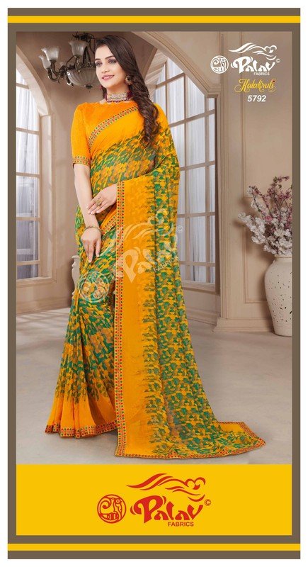 Palav Kalakruti P5792 Yellow Georgette Saree