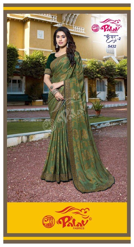 Palav Kesar P5432 Green Brasso Saree