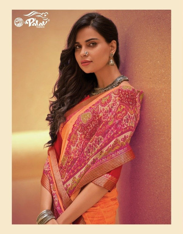 Palav Palav Collection P1089 Orange Unique Fancy Fabric Saree