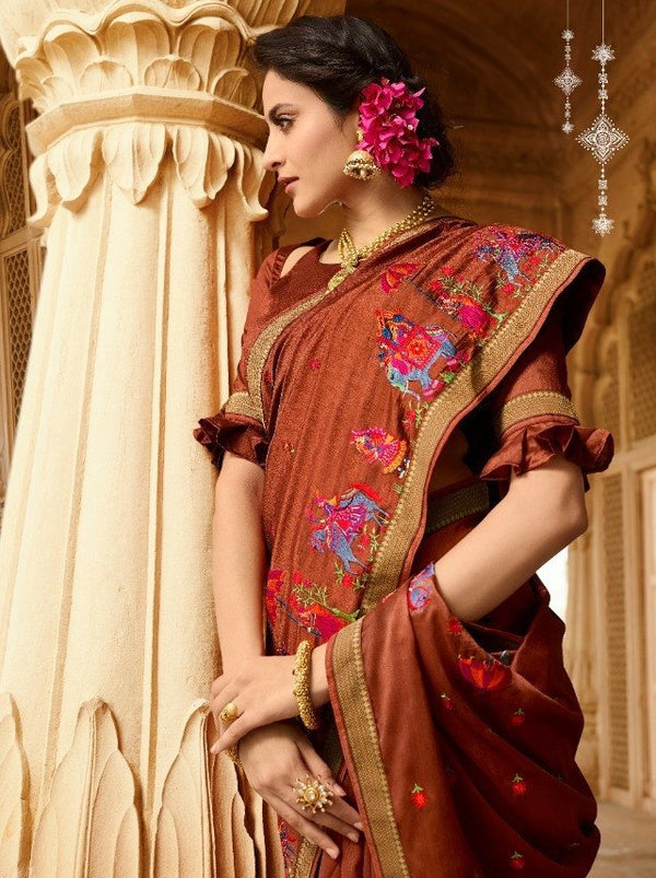 Palav Palav Collection P5850 Brown Unique Fancy Fabric Saree