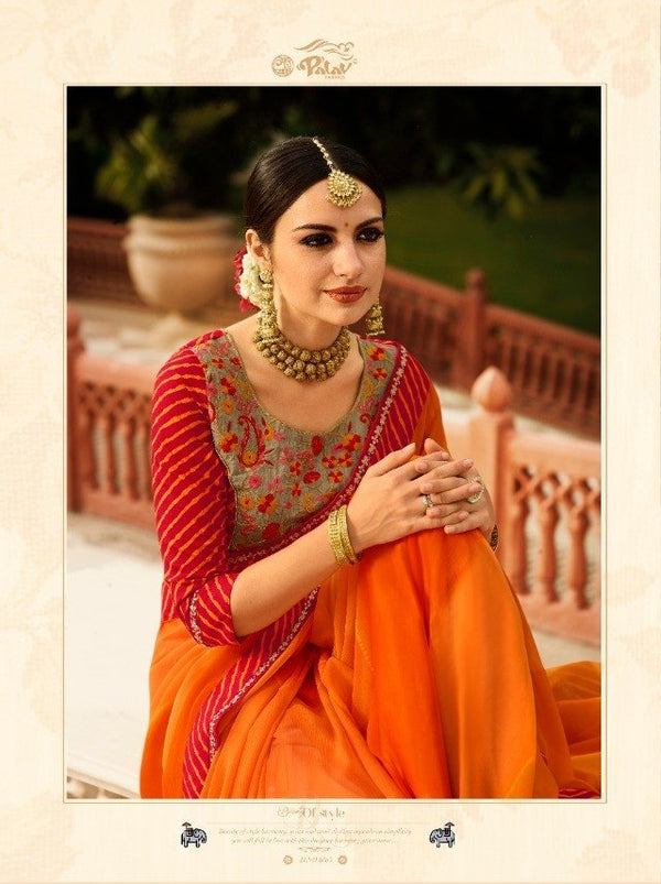 Palav Palav Collection P6065 Orange Unique Fancy Fabric Saree