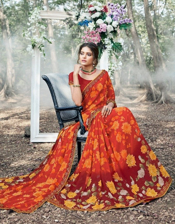 Palav Palav Collection P881 Orange Unique Fancy Fabric Saree